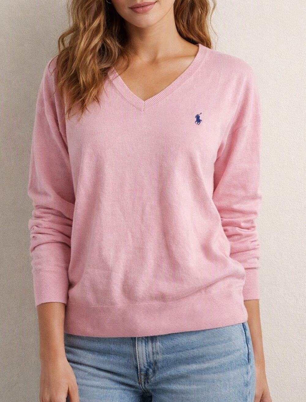 Polo Ralph Lauren V Neck Pima Cotton Long Sleeve Pullover Sweater Pink XL